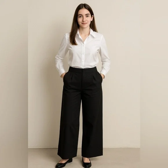 by Anthropologie | Black Cotton Wide-Leg Trouser Office Capsule Wardrobe 16 Tall - Picture 1 of 8